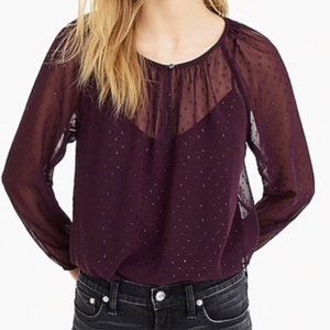 J. Crew Point Sur Plum Pin Dot Chiffon Popover